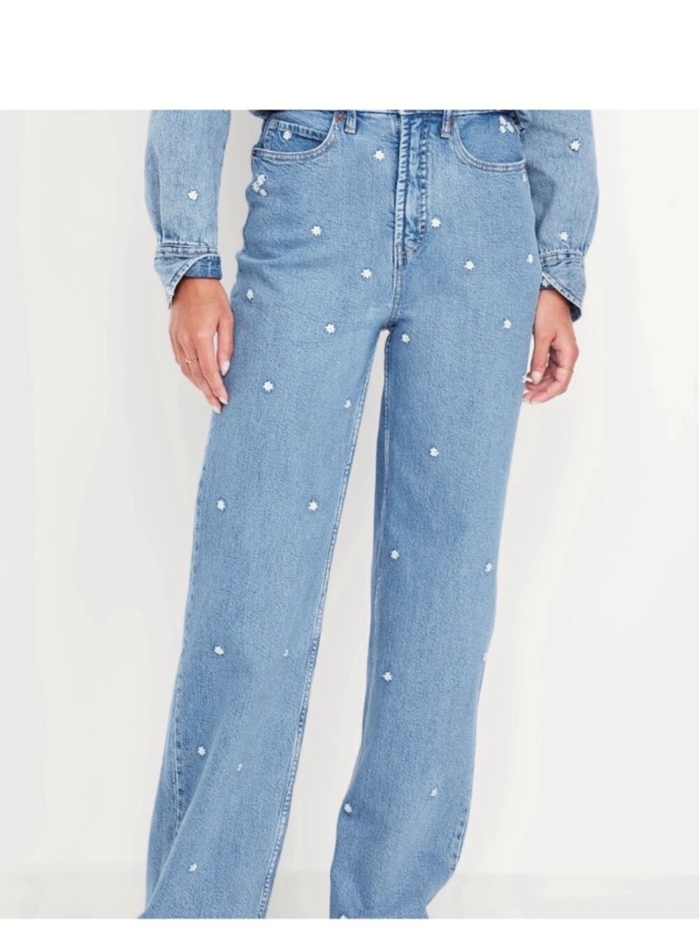 NWT Old Navy Extra High Rise Floral Embroidered Wide Leg Jeans